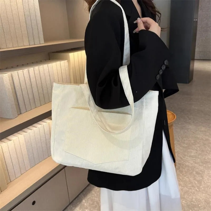 Stylish Women's Corduroy Shoulder Tote Bag | Large Capacity Handbag