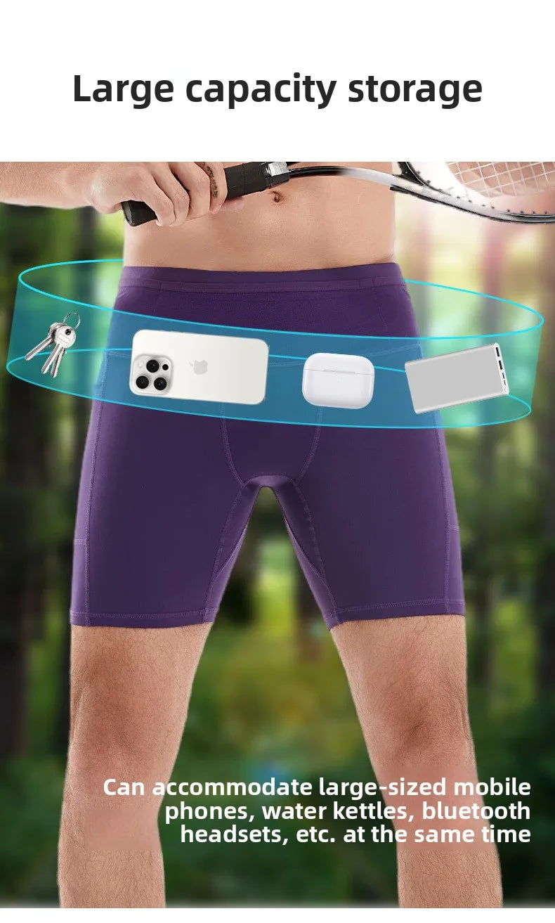 Quarter Length Compression Running Shorts with Multi-Pockets