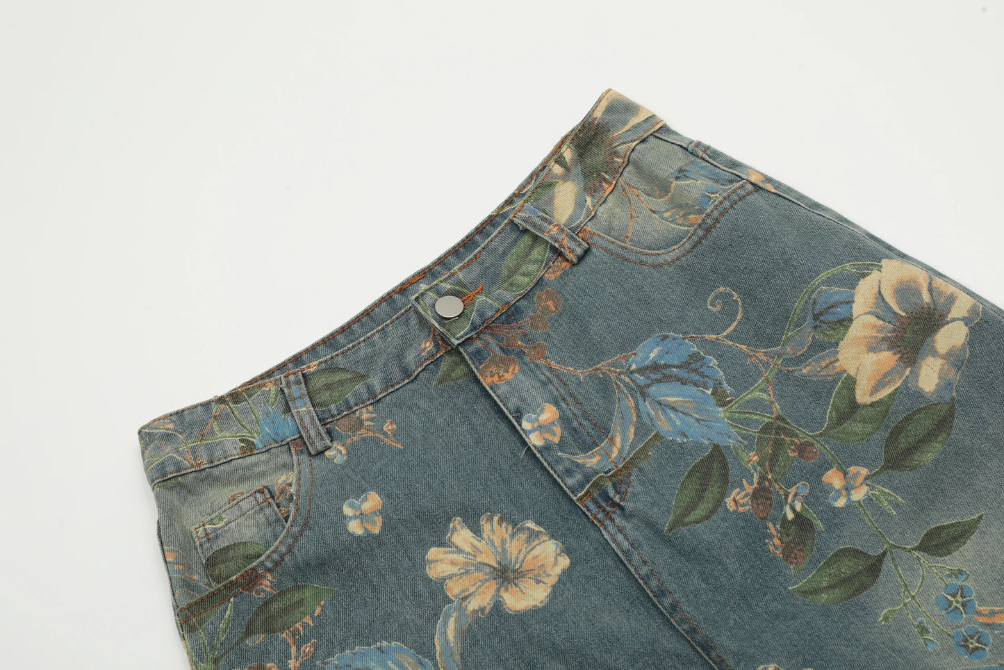 Vintage Floral Wide Leg Denim Pants | Trendy Y2K Casual Trousers