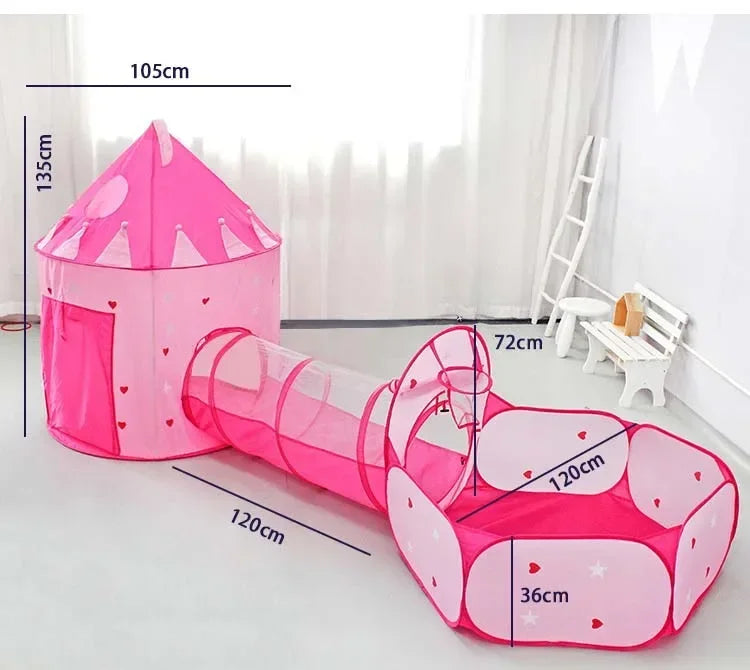 3 in 1 Kids Tent House with Tunnel & Ball Pool | Portable Play Toy