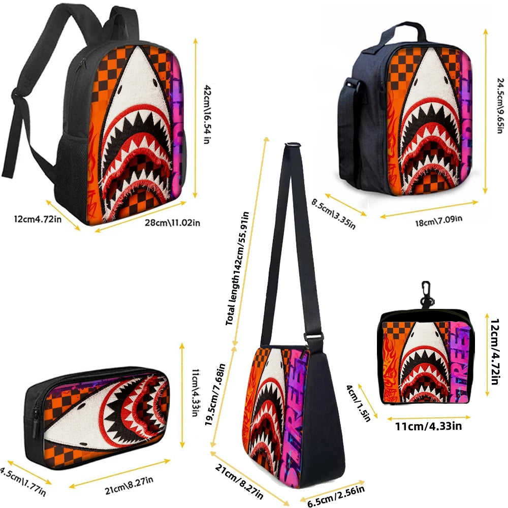 Trendy Shark Graphic Backpack Set | Perfect for School & Fun