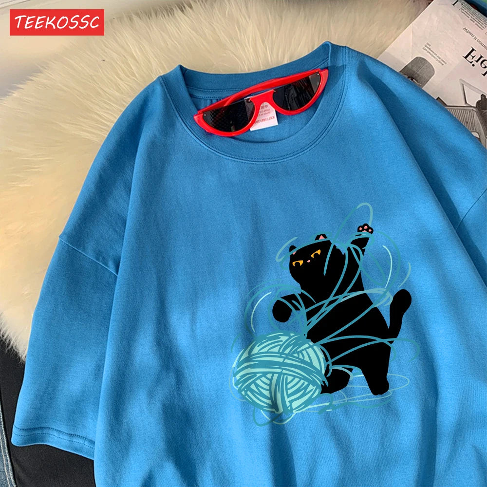 Cute Cartoon Cat Oversized Women's T-Shirt | Summer Casual Style