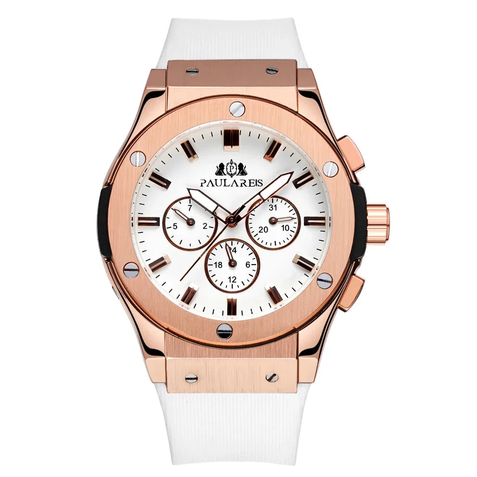 Men's Casual Automatic Mechanical Watch | Rose Gold & Rubber Strap
