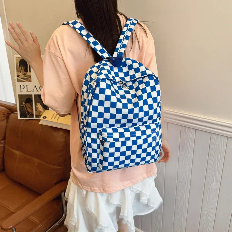 Fashionable Checkerboard Laptop Backpack for Women | Multi Pocket