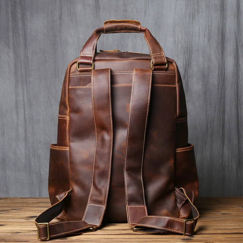 Large Capacity Retro Leather Men's Backpack for Travel & Work