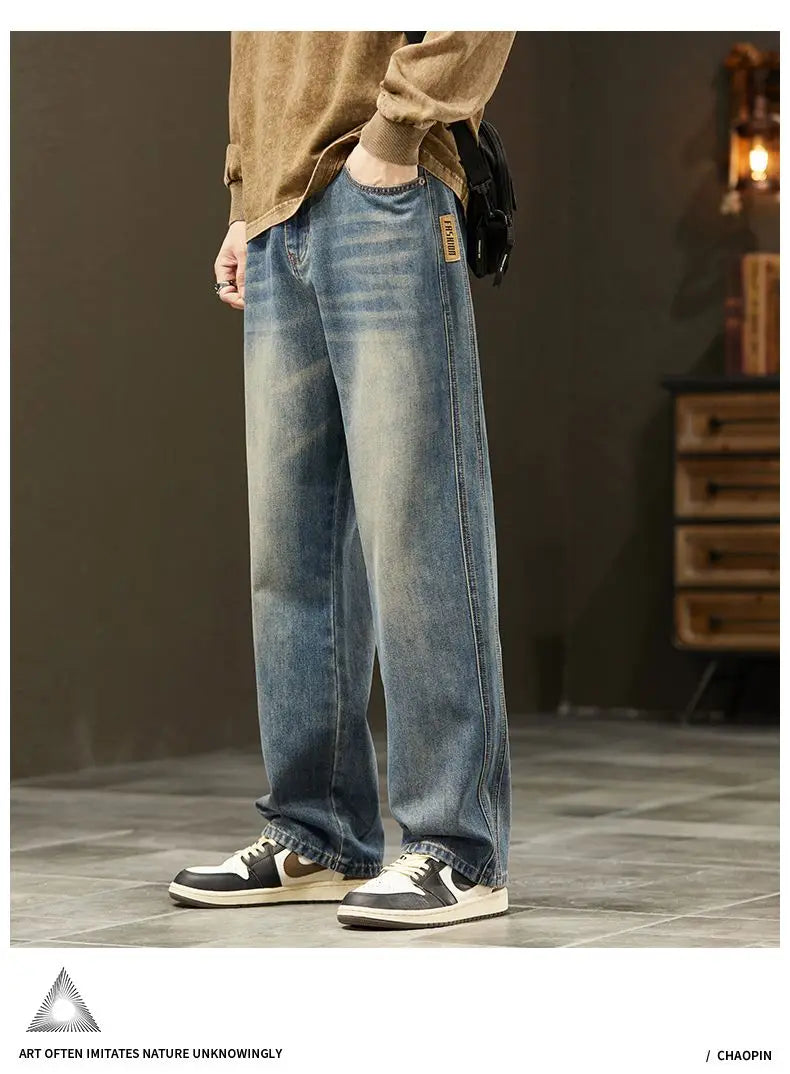 Men's Vintage Casual Jeans | Trendy Loose Fit Wide Denim Pants