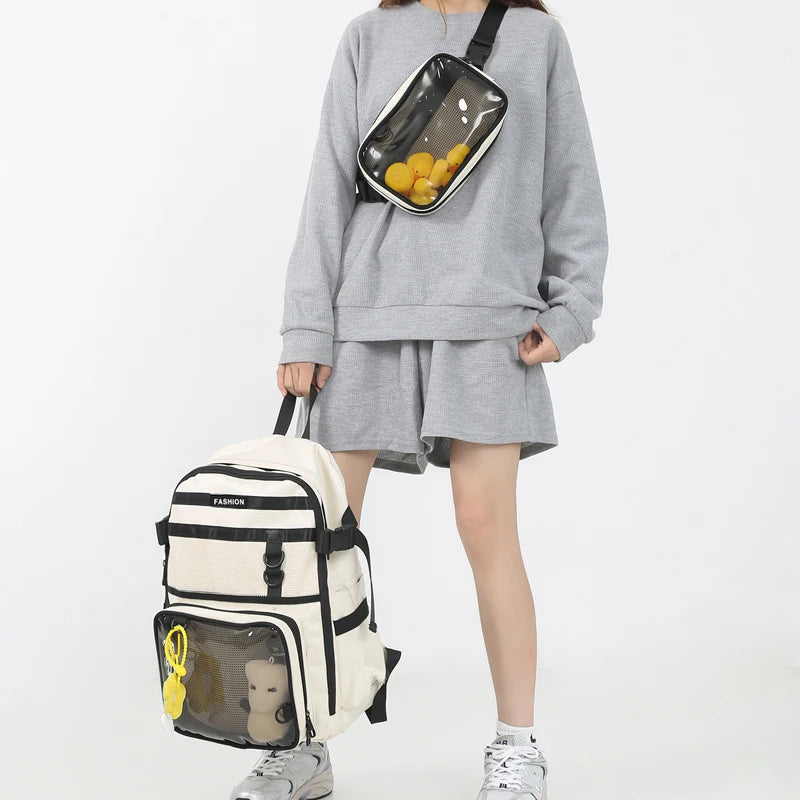 2pcs Transparent Backpack Set | Stylish Clear Casual Rucksack