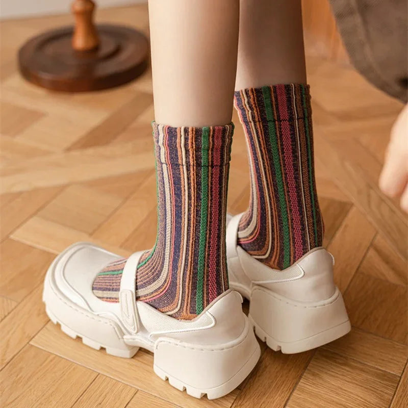 Colorful Striped Women's Crew Socks | Vintage Harajuku Style