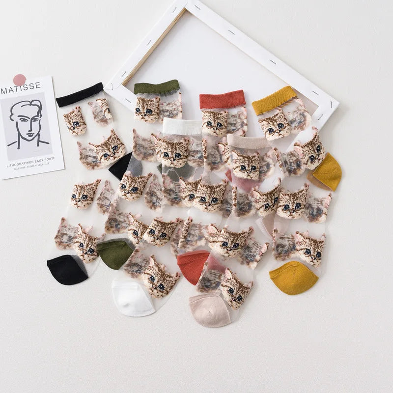 Trendy Women’s Transparent Cat Socks | Cute Kawaii Summer Fashion