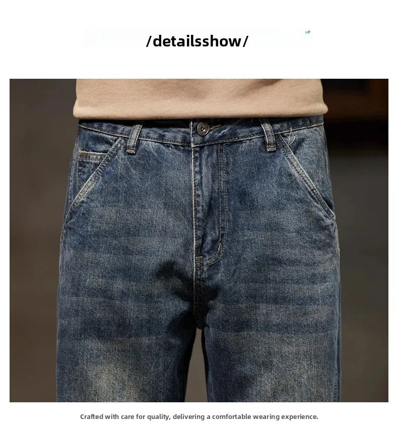 Retro American Style Men's Jeans | Loose Straight-Leg Denim Pants