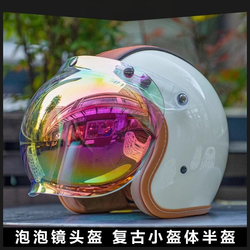 Retro Japanese Style Motorcycle Helmet with Bubble Shield