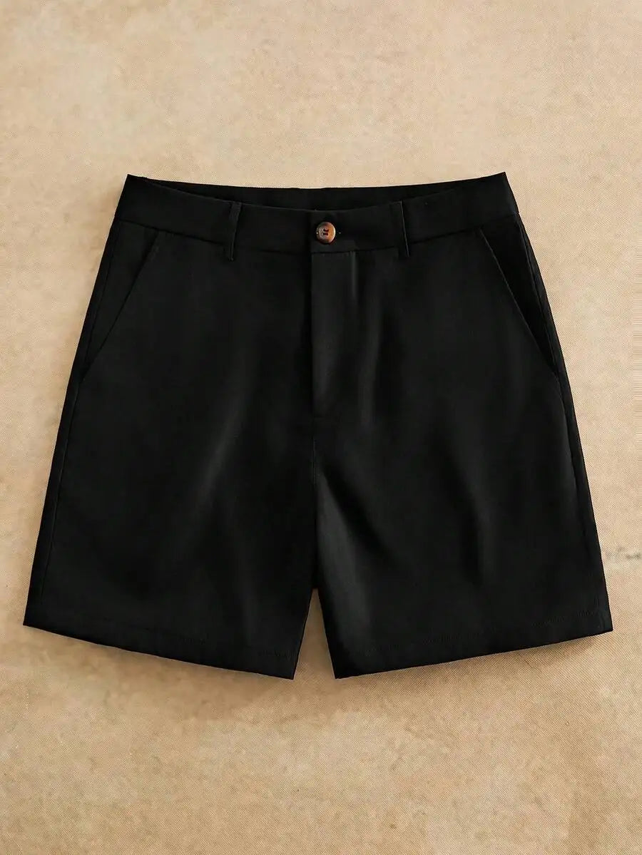 Men's Gray Woven Casual Shorts | Button Fly Knee Length Style