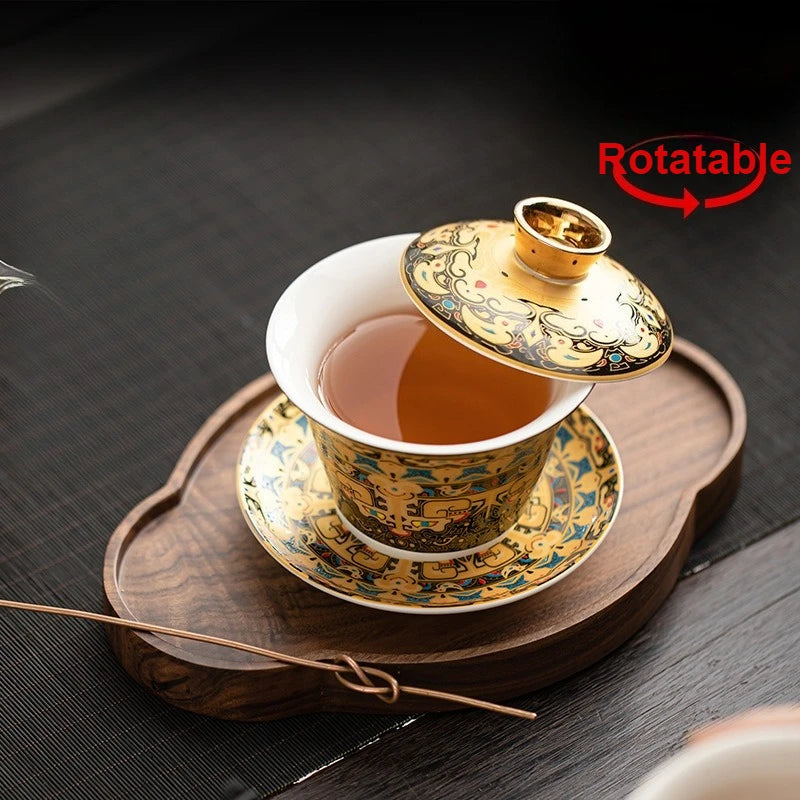 Elegant Rotatable Tea Tureen | Zen Gaiwan Teacup Set