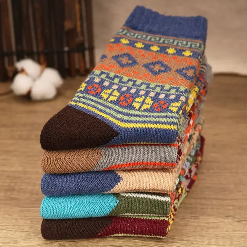 5 Pairs Cozy Winter Men's Socks | Warm & Stylish Designs