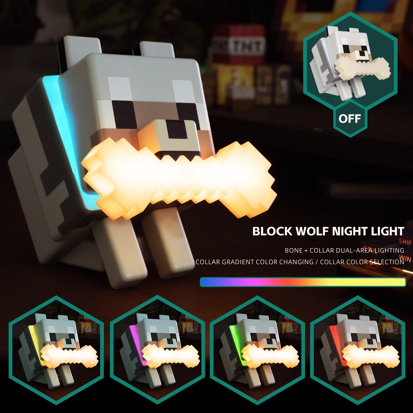 Cute Wolf Dog Night Light | RGB Gaming Room Decor & Desk Lamp