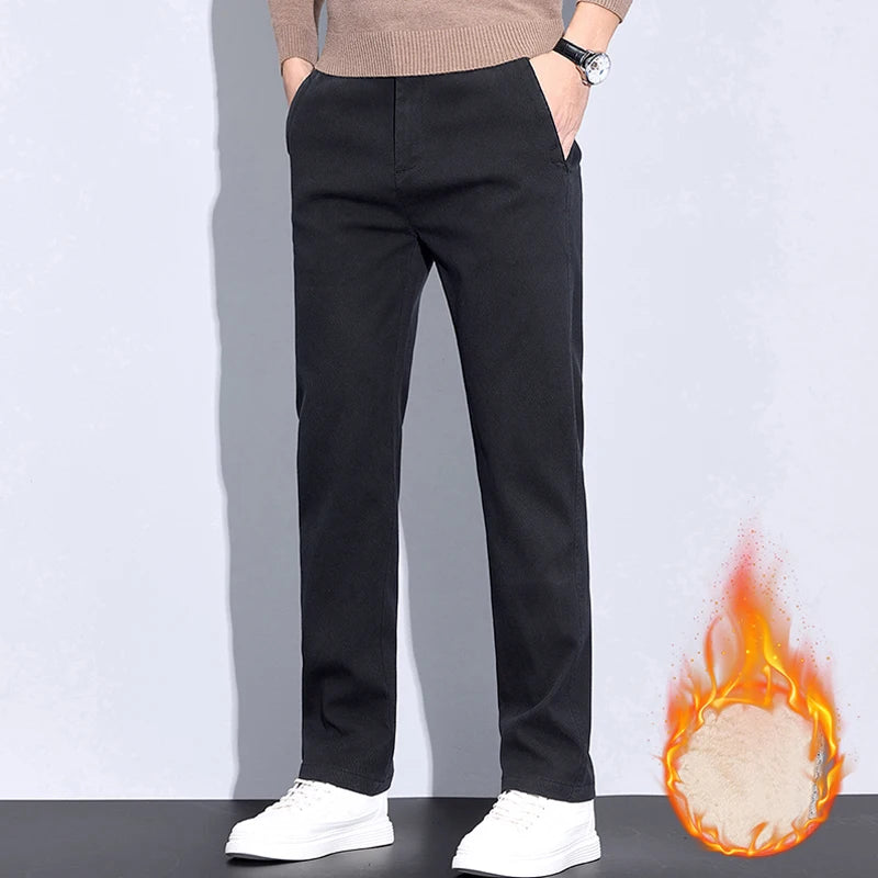 Men's Winter Thick Warm Casual Pants | Fleece Thermal Trousers