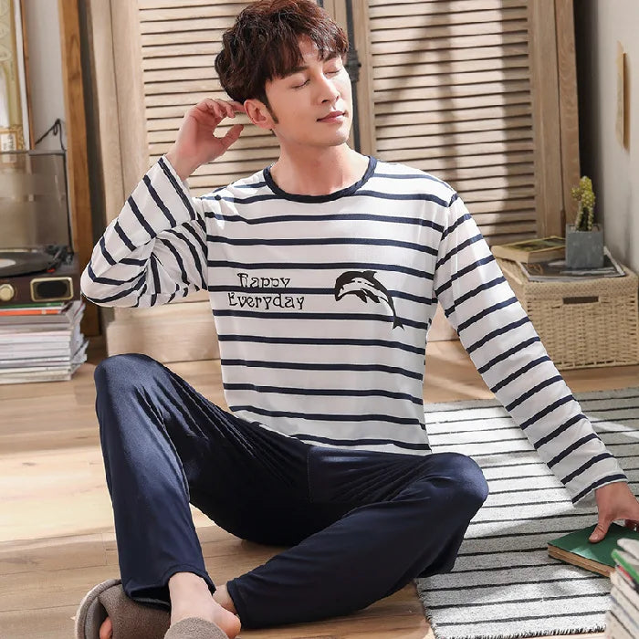 Men's Striped Long-Sleeved Pajamas | Comfortable Sleepwear Set