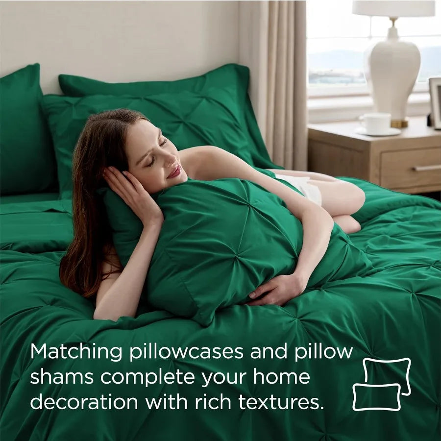 Elegant Full Size Dark Green Comforter Set - 7-Piece Bedding Bundle