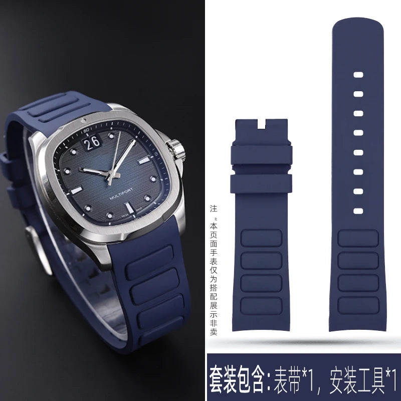 22mm Rubber Watch Strap | Stylish Black/Grey Fluoroelastomer Band