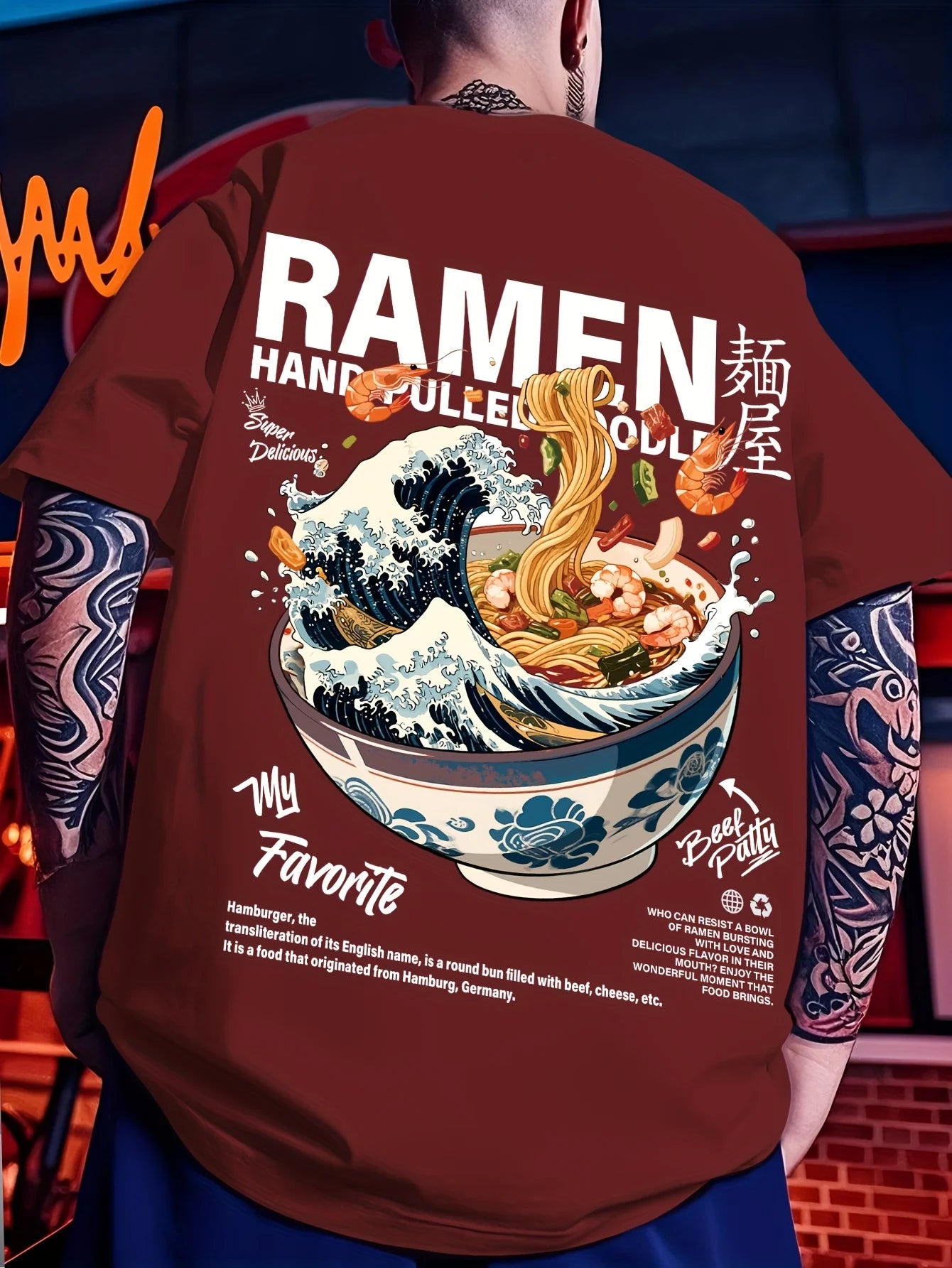 Men's Casual Summer T-Shirt with Japanese Wave Graphic Print