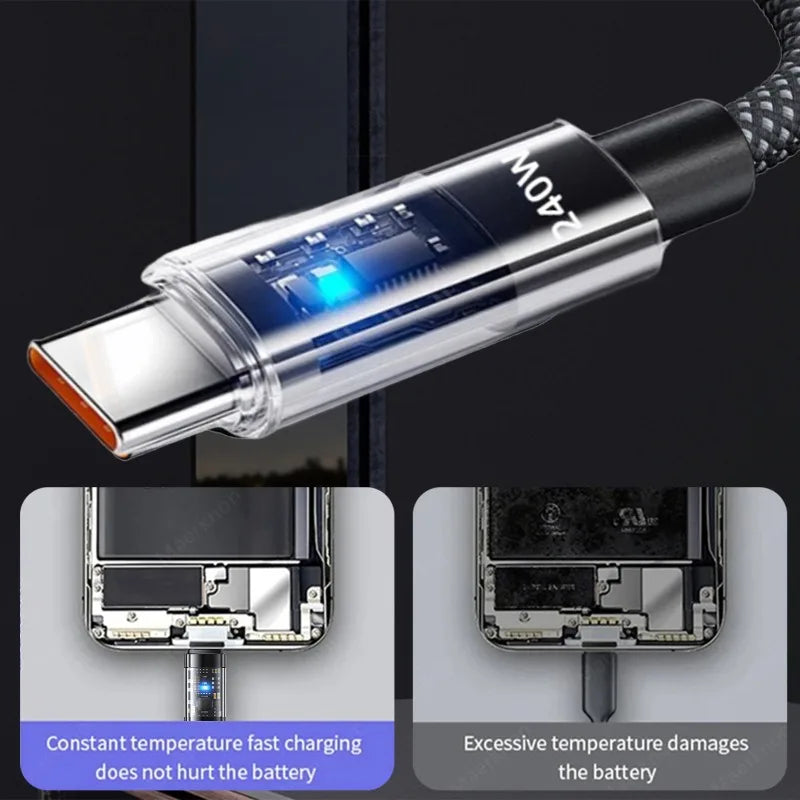 240W Nylon USB C PD Super Fast Charging Cable with LED Display
