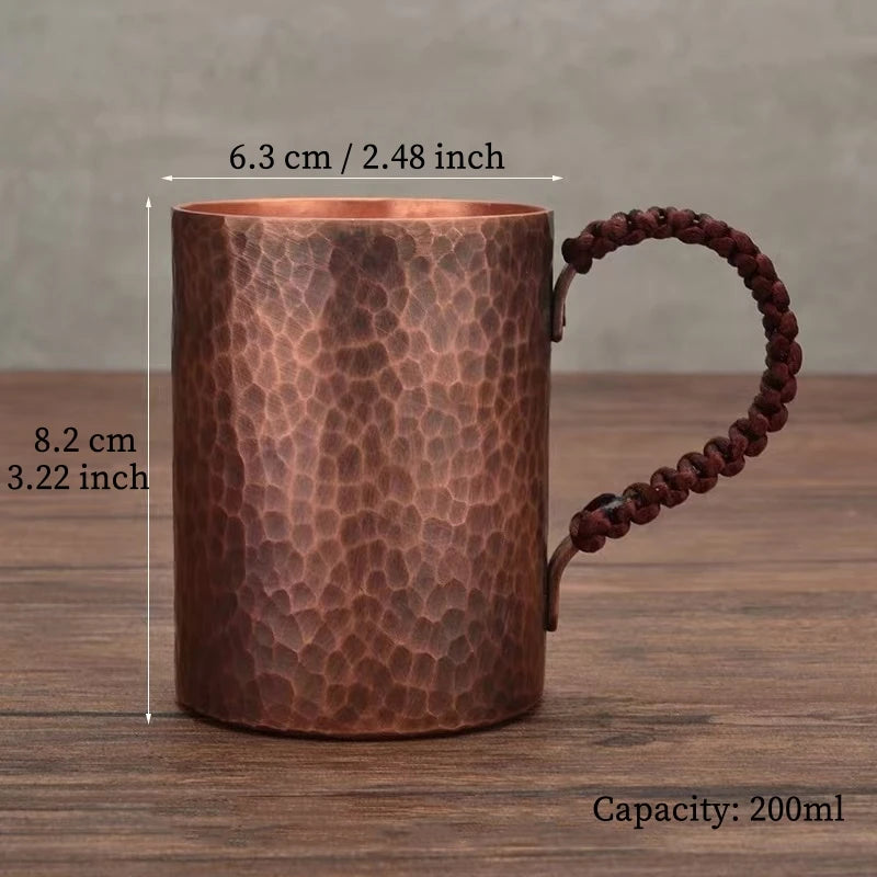 Handcrafted Coffee Mug,Pure Copper Beer Cup,Weave Handle Thickened Water Breakfast Cup,for Home Drinkware Tableware ,200ml,1pcs