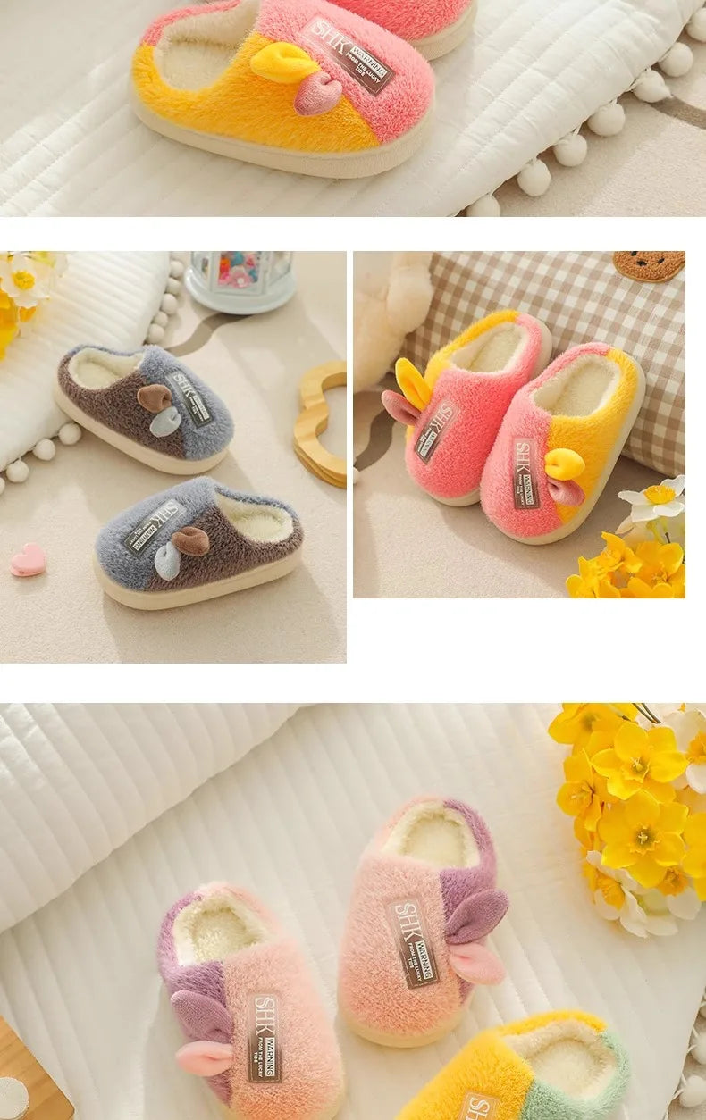 Cute Animal Print Plush Slippers for Kids | Cozy Indoor Shoes