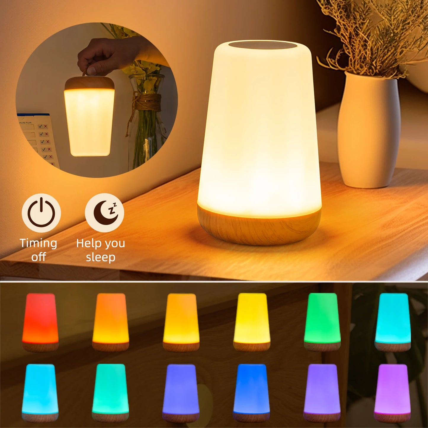 Lámpara de noche portátil RGB que cambia de color | Luz táctil regulable