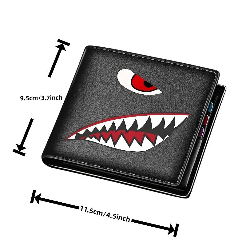 Men's Black Faux Leather Wallet | Shark Mouth Design Slim Holder