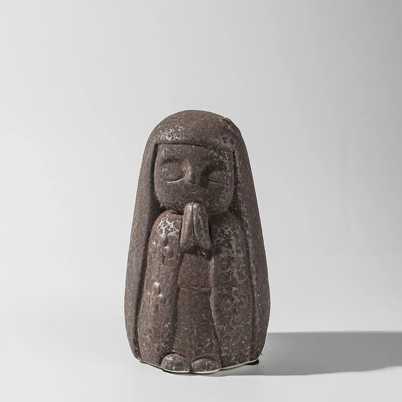 Zen Monk Goddess Ceramic Statue Set | Vintage Asian Decor