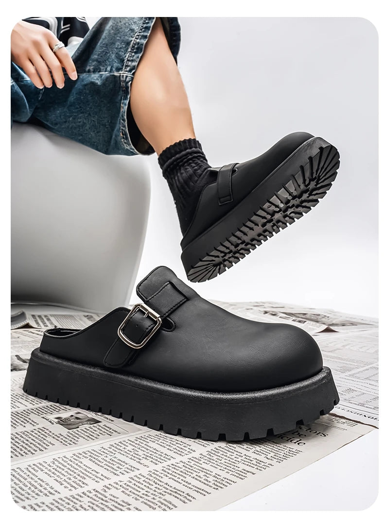 Men's Casual Leather Half Slippers | Non-Slip Summer Clogs