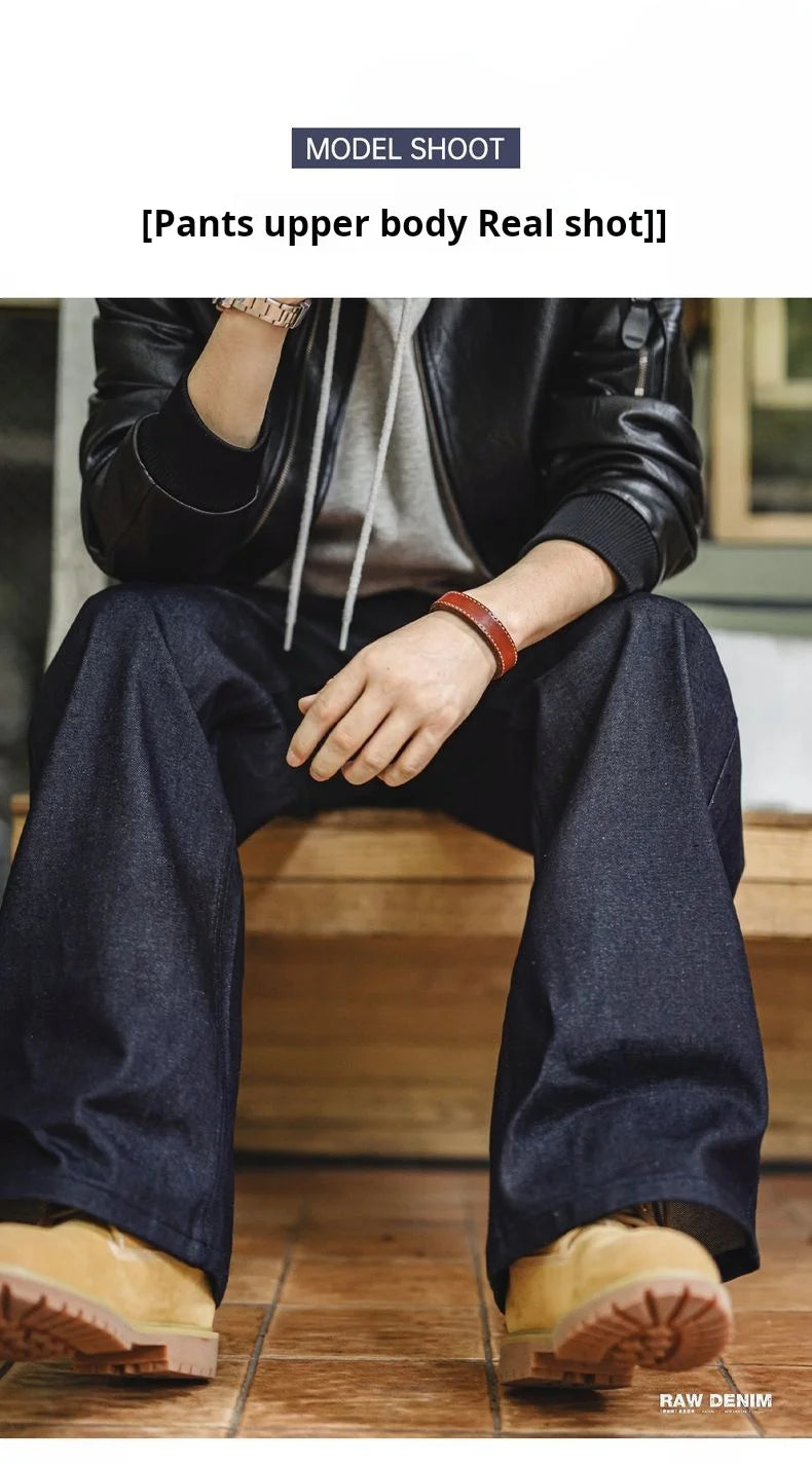 Vintage Loose Fit Raw Denim Wide-Leg Jeans for Men