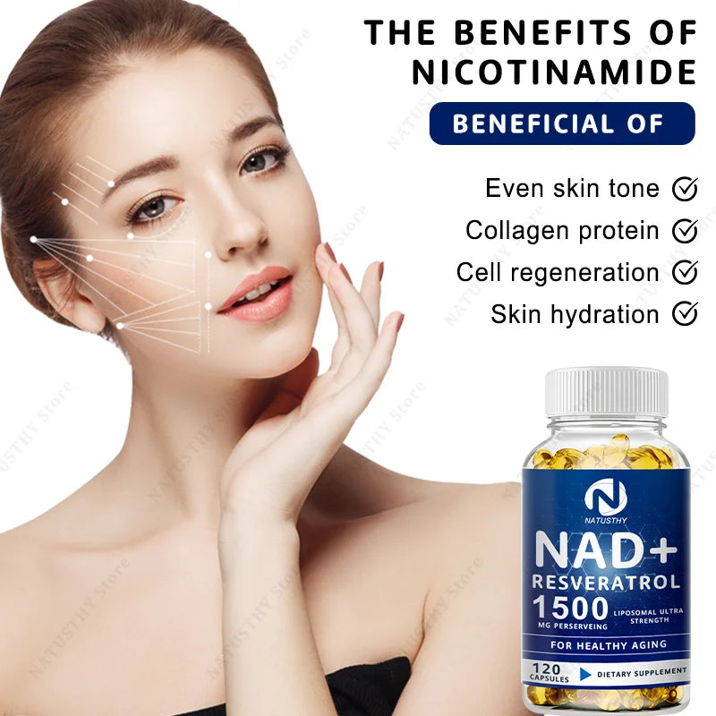 1500MG NAD+ Supplement with Trans-Resveratrol for Energy & Health
