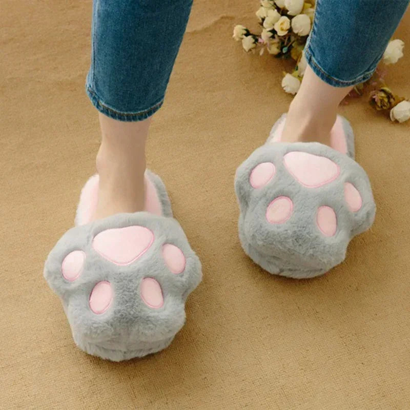 Kawaii Cat Paw Slippers | Fluffy Winter Indoor Footwear