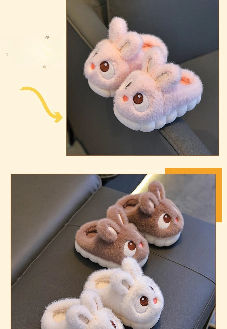 Children's Winter Cotton Slippers | Warm Rabbit Ear Indoor Shoes