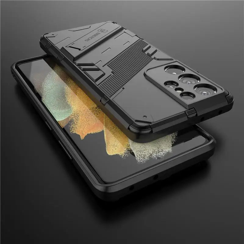 Solid Armor Cyber Shockproof Case For Samsung S25 Ultra S24 FE Ultra Plus A54 A55 A56 A36 A26 Tough Design Stand Cover