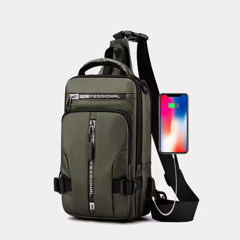 New Chest Bag Men's USB Charging Multi functional Fashion Casual One Shoulder Crossbody Sports Oxford Cloth Backpack