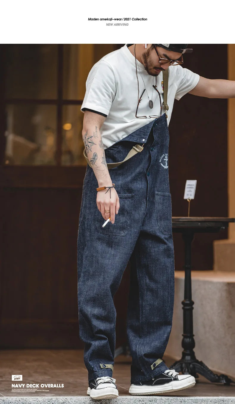 Men's Vintage Deck Strap Pants | Stylish Denim Straight Leg Jeans