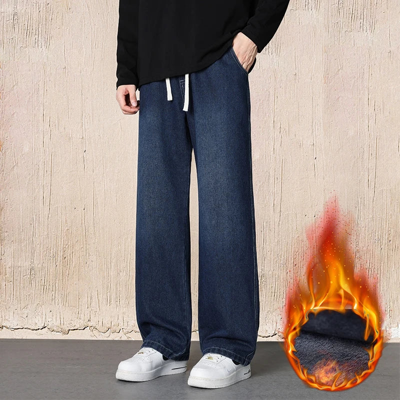 Men's Fleece Lined Baggy Jeans | Warm Winter Denim Pants