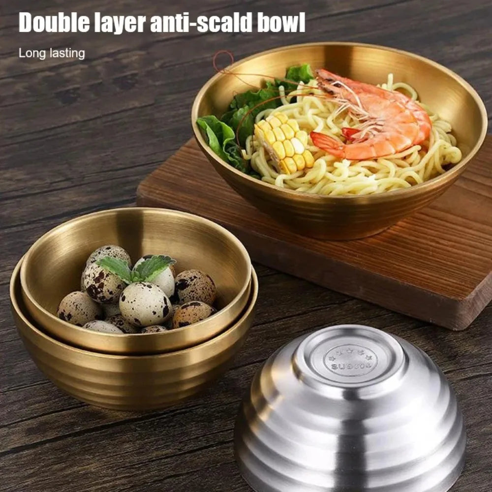 Large Double Layer Stainless Steel Ramen Bowl | Anti-Scald Design