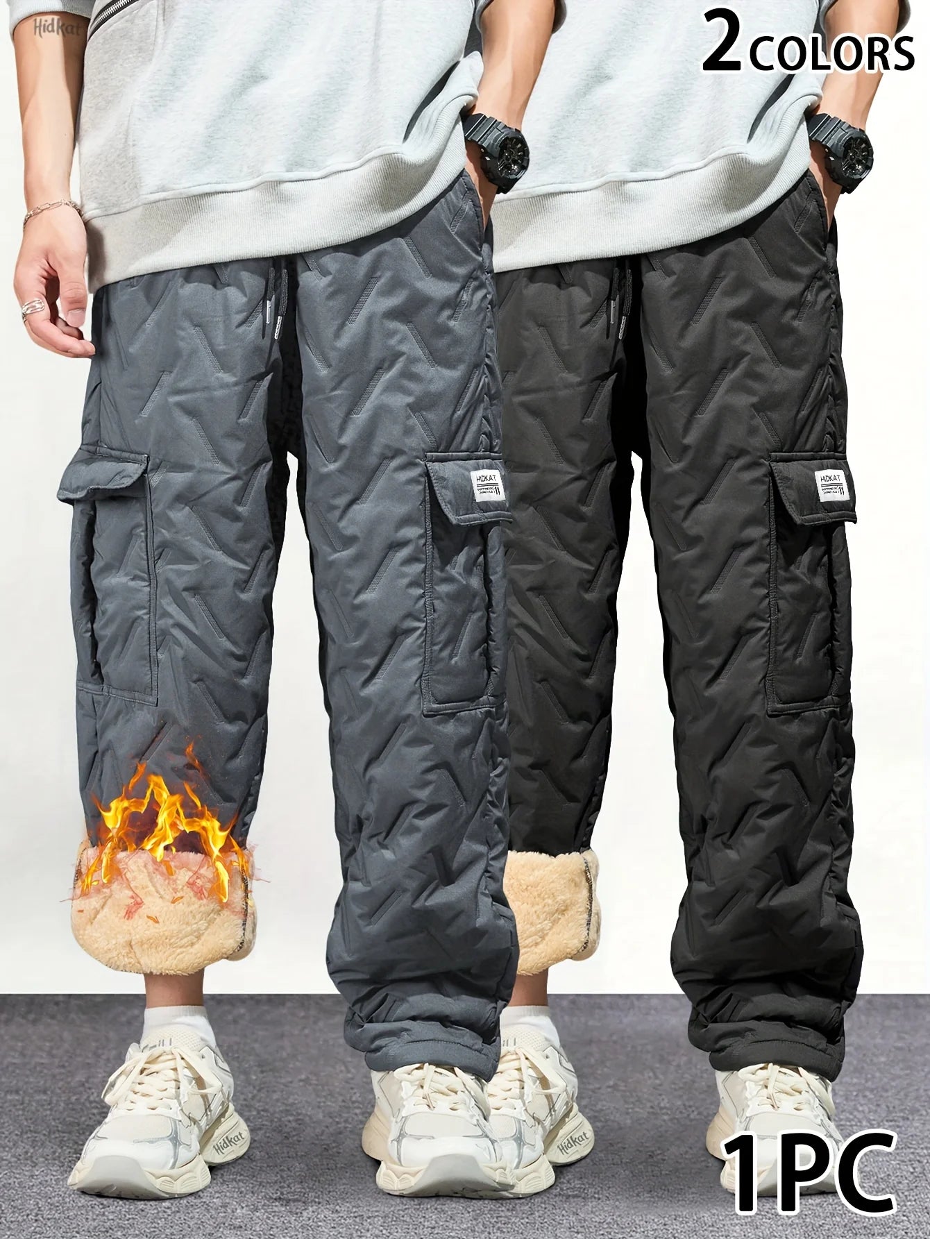 Men's Insulated Fleece-Lined Cargo Pants for Winter Warmth