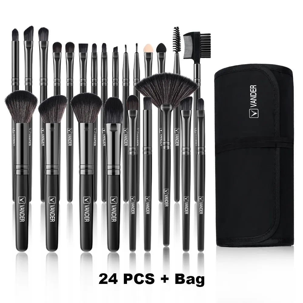 24 Piece Makeup Brush Set – Soft Bristle Synthetic Brushes with Wood Handles for Foundation, Blush, Eyeshadow, Powder & Blending – Full Face Beauty Tools