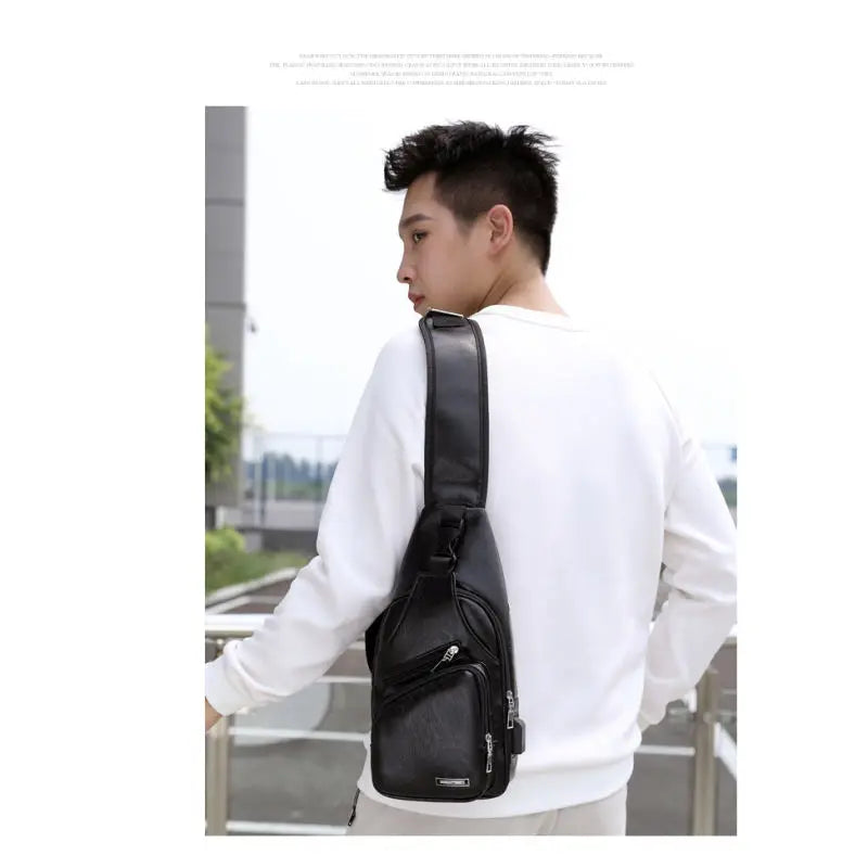 Men's Chest Bag with Headphone Hole | Versatile USB Shoulder Pack
