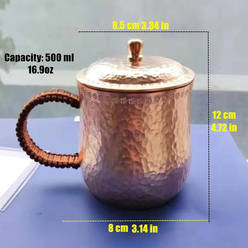 Handcrafted Pure Copper Beer Coffee Cup, Milk Mug, Retro Weave Handle, Thickened 500 ml Water Drinking Cups, Couple Gifts