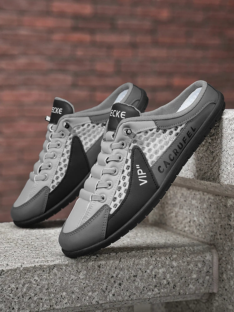 Summer Breathable Mesh Slip-On Half-Slipper for Men, Casual Soft-Soled Closed-Toe Slippers, Mesh Upper Is Refreshing and Breathable, Does Not Suffocate the Feet, Lace-Free Design Is Convenient for Lazy People