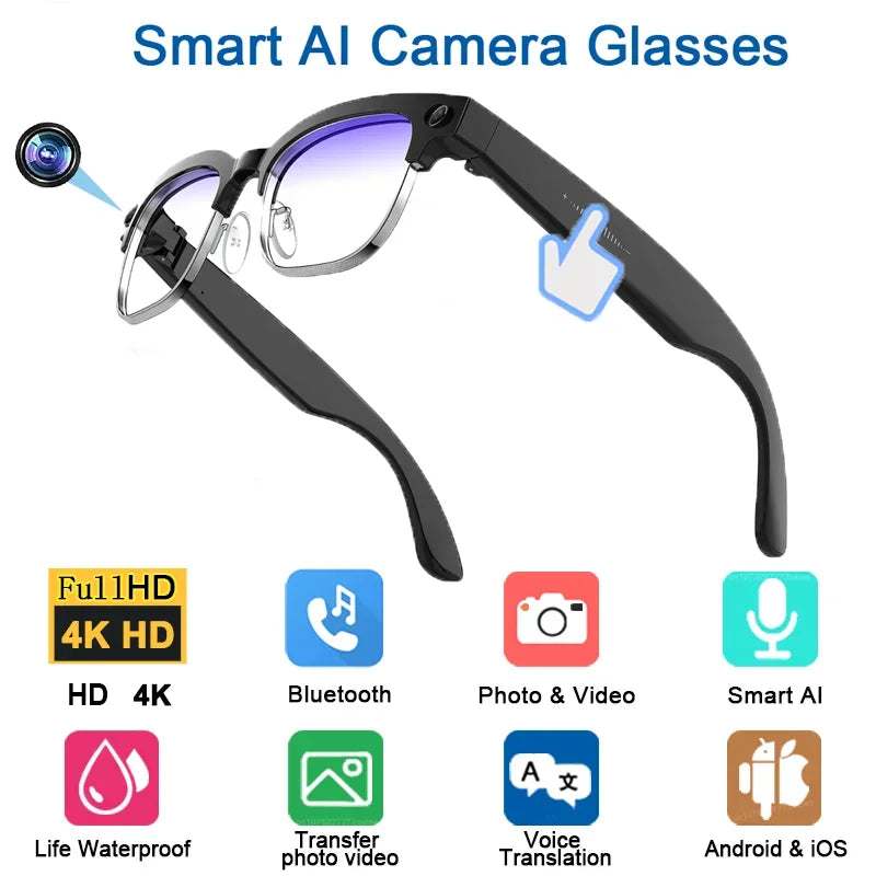 4K Smart Glasses with AI Translation & Video Recording Features