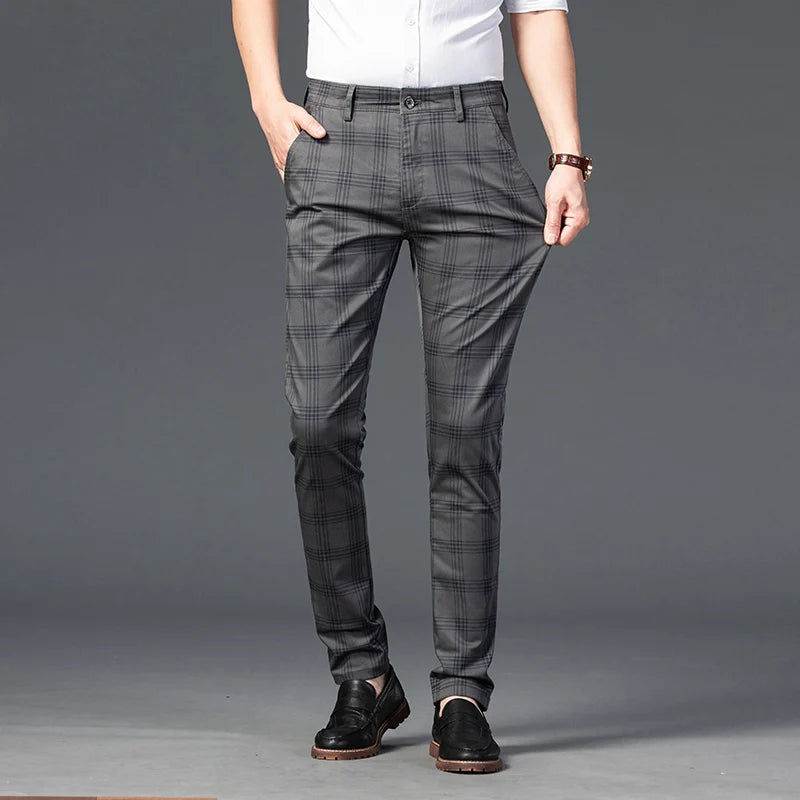 Men's Slim Cotton Plaid Pants | Casual Business Comfort Trousers