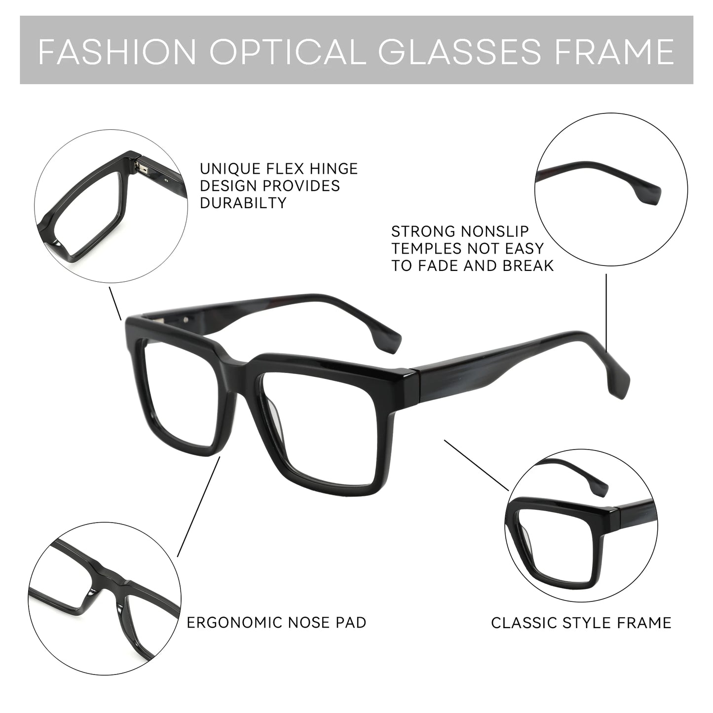 XL Acetate Square Glasses | Photochromic Multifocal Eyewear 2026