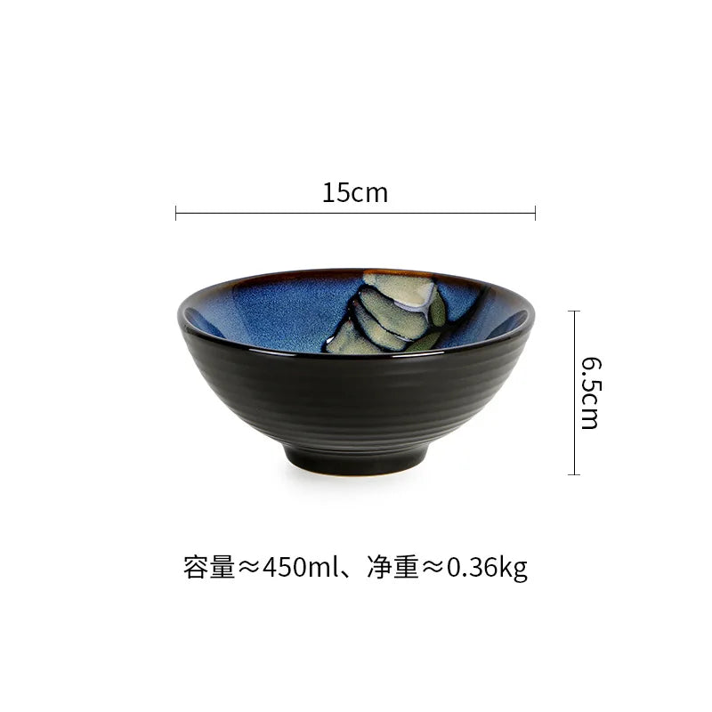 Juego de cuencos hondos para sopa pintados a mano de estilo japonés | Vajilla elegante
