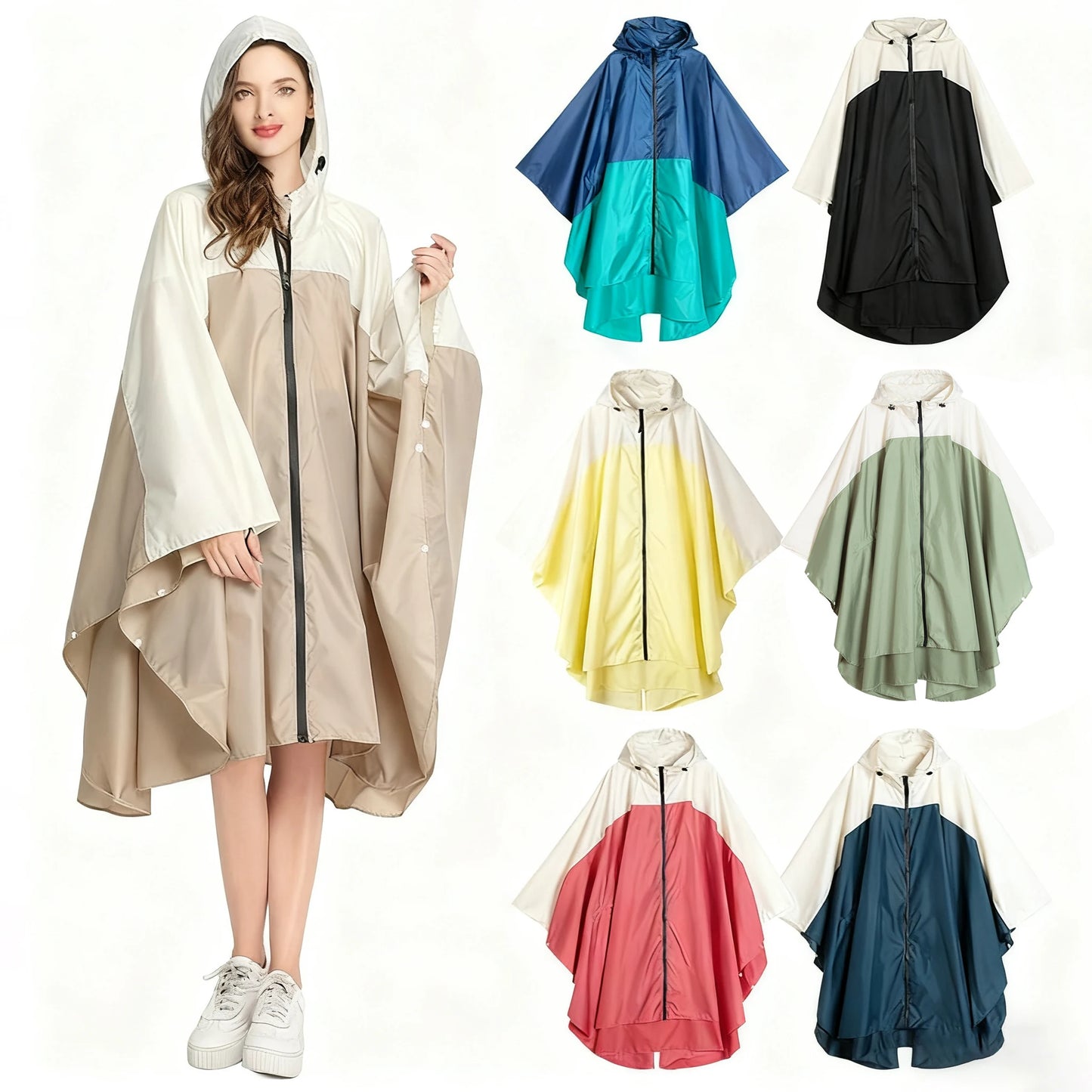 Plus-Size Lightweight Color-Blocked Raincoat | Ideal for Outdoors